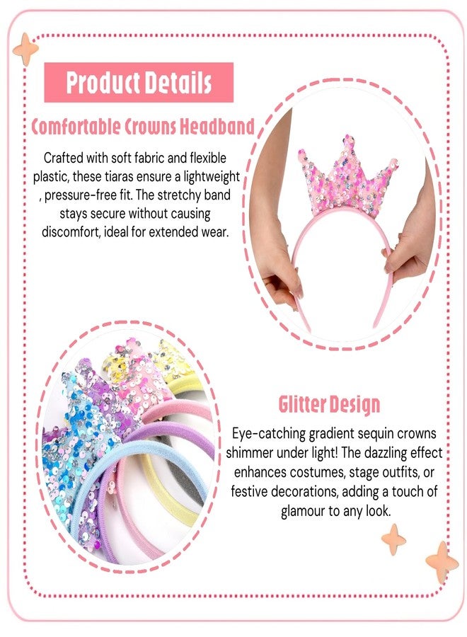 Acshio 12 Pack Crown Headband, Glitter Sequin Crown Headband, Shiny Tiaras and Crowns Hair Accessories for Birthday Party, Gifts - Image 4